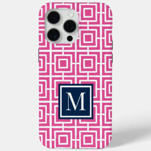 Preppy-Viereckgitter-Monogramm – Rosa & Navy Case-Mate iPhone Hülle