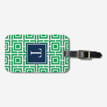 Preppy-Viergitter-Monogramm - Grün & Navy