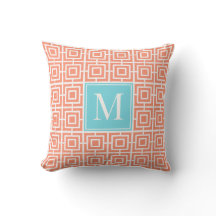 Preppy-Viergitter-Monogramm - Koralle & Türkis