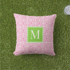 Preppy-Viergitter-Monogramm – Rosa & Limette Kissen
