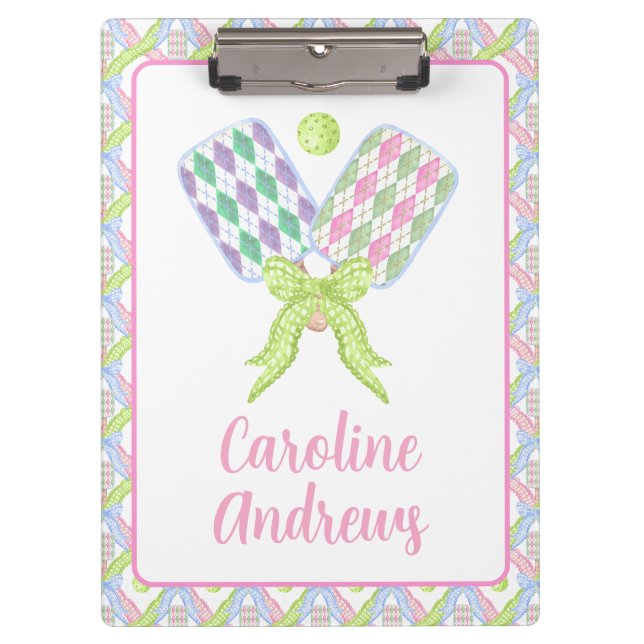 Preppy Wassercolor Raute Pickleball Paddle Klemmbrett (Vorderseite)