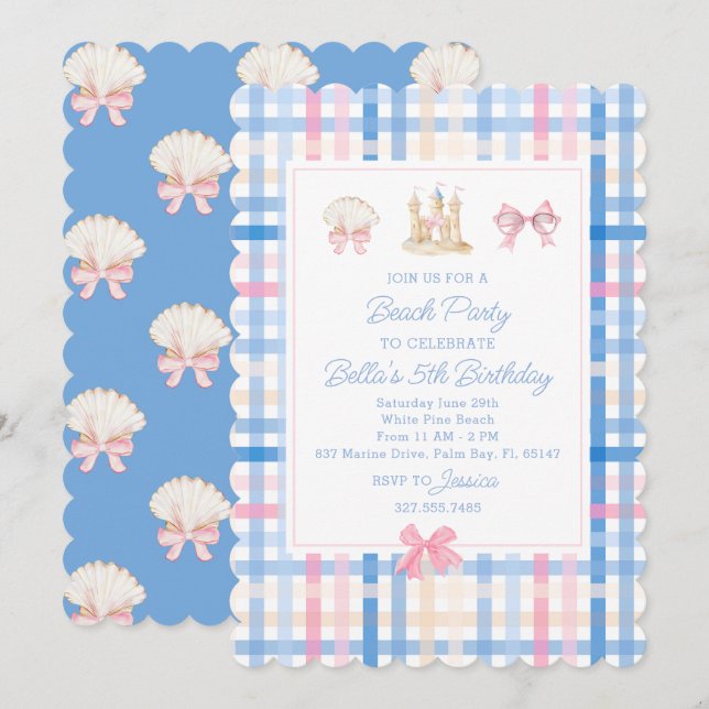 Preppy Watercolor Beach Party Einladung (Vorne/Hinten)