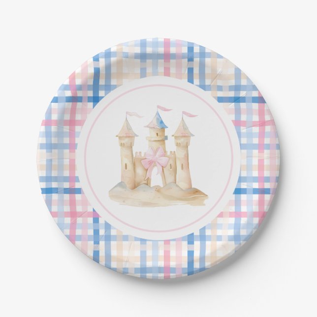 Preppy Watercolor Beach Sandcastle Party Pappteller (Vorderseite)