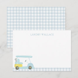 Preppy Watercolor Blue Gingham Golf Cart Dankeskarte