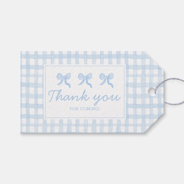 Preppy Watercolor Blue Gingham Personalisiert Geschenkanhänger (Vorderseite (Horizontal))