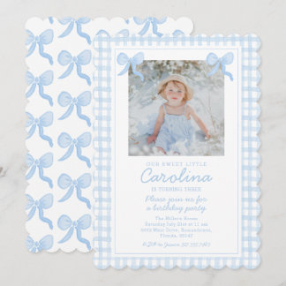 Preppy Watercolor Bows Gingham Custom Foto Einladung