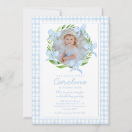 Preppy Watercolor Bows Gingham Custom Foto Einladung