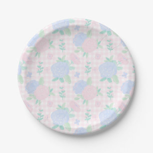 Preppy Watercolor Floral Gingham Birthday Pappteller