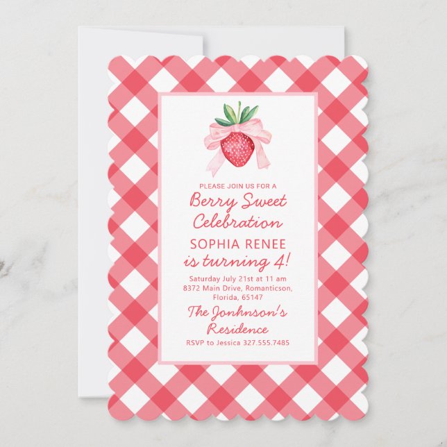 Preppy Watercolor Strawberries Berry Sweet Einladung (Vorderseite)