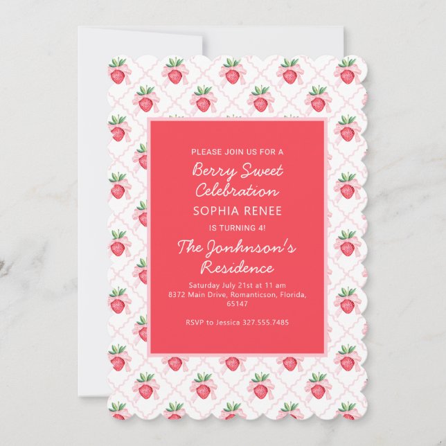 Preppy Watercolor Strawberries Berry Sweet Einladung (Vorderseite)