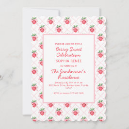 Preppy Watercolor Strawberries Berry Sweet Einladung