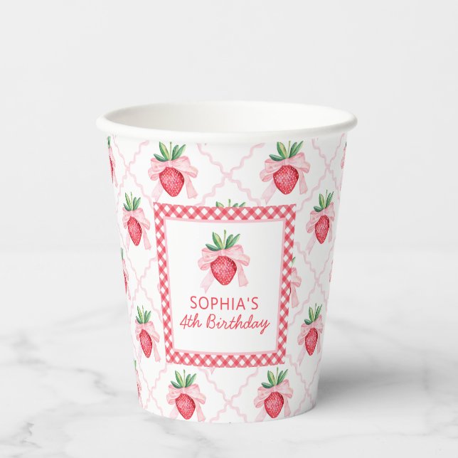 Preppy Watercolor Strawberries Berry Sweet Pappbecher (Vorderseite)