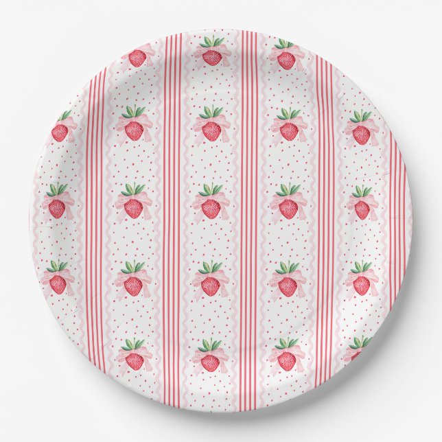 Preppy Watercolor Strawberries Berry Sweet Pappteller (Vorderseite)