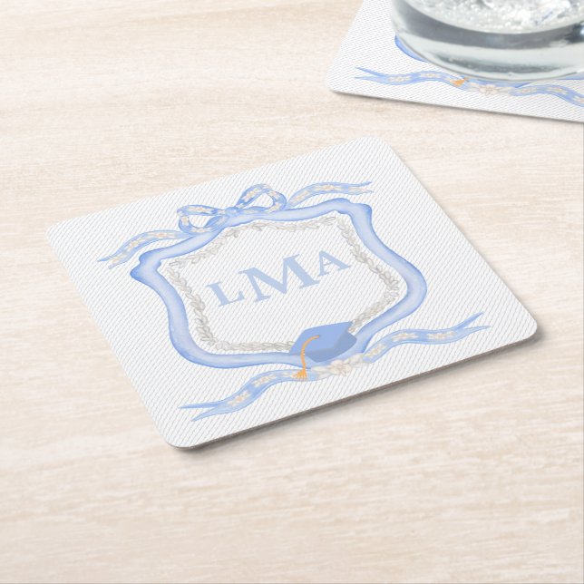 Preppy Wedgewood Monogram Abschluss Rechteckiger Pappuntersetzer (angewinkelt)