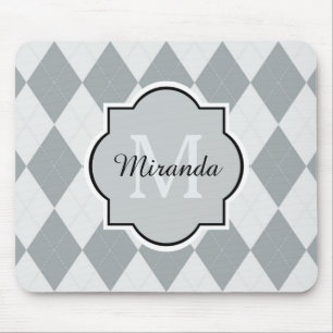 Preppy weiche graue Rauten-Girly Monogramm und Mousepad