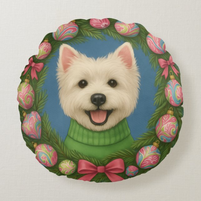 Preppy Westie Rundes Kissen (Vorderseite)