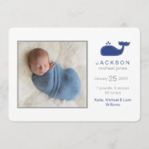 Preppy Whale Foto Geburtsankündigung, Baby Boy