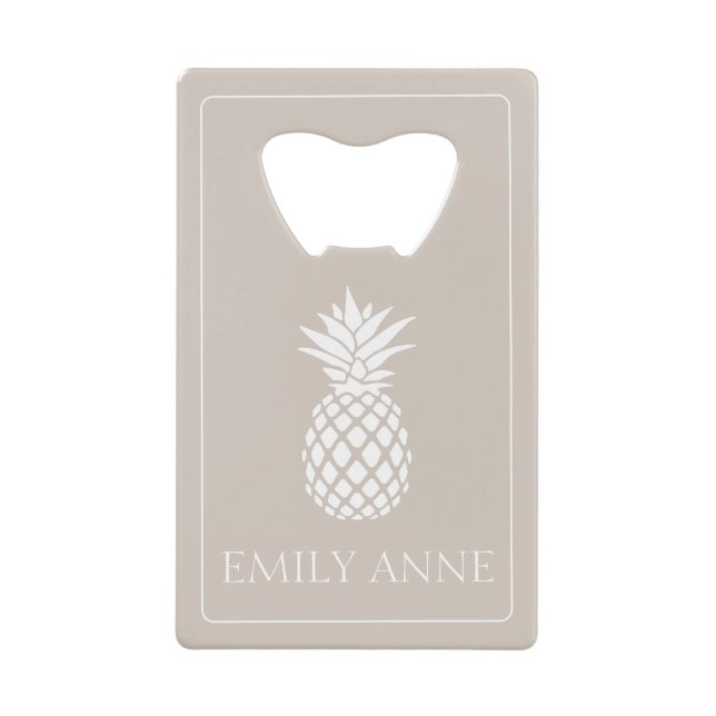 Preppy White Pineapple on Beige Geldbeutel Flaschenöffner (Vorderseite)