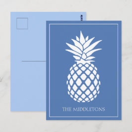 Preppy White Pineapple on Blue Postkarte