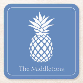 Preppy White Pineapple on Blue Rechteckiger Pappuntersetzer