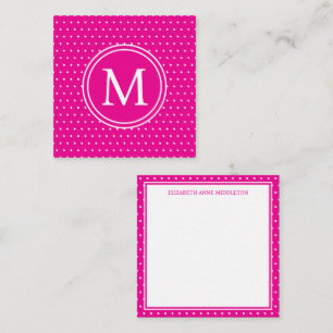 Preppy White Polka Dots auf hellrosa Monogramm Mitteilungskarte