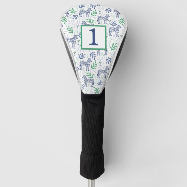 Preppy White Zebra Martini Custom Number Golf Headcover (Vorderseite)