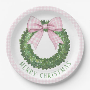 Preppy Wreath mit Pink Gingham Bow Pappteller