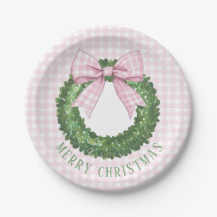 Preppy Wreath mit Pink Gingham Bow Pappteller