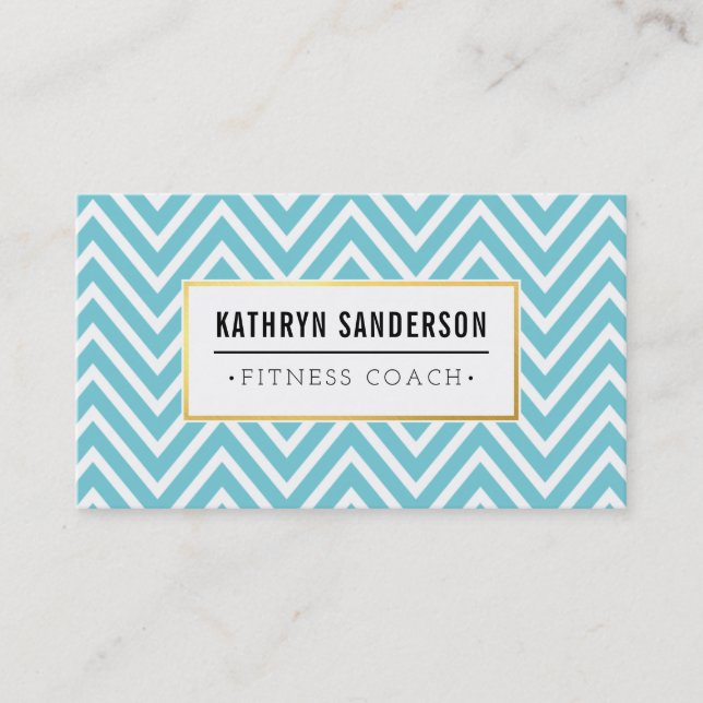 PREPPY ZICKZACK Muster Gold Logo Emblem Aqua Blue Visitenkarte (Vorderseite)