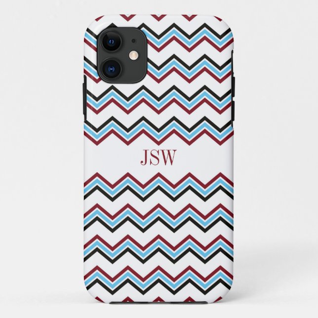 Preppy Zickzack Mustermonogramm des blauen Rotes Case-Mate iPhone Hülle (Rückseite)