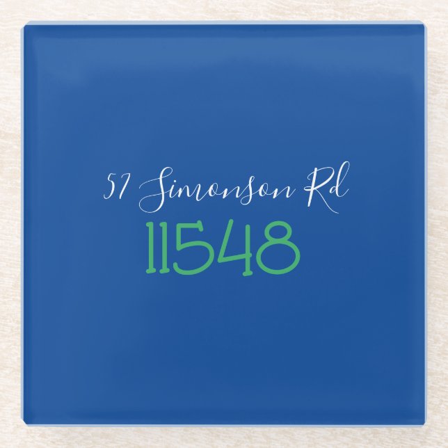 Preppy Zip Code Street-Adresse Personalisiert Glasuntersetzer (Vorderseite)