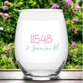 Preppy Zip Code Street-Adresse Personalisiert Weinglas Ohne Stiel