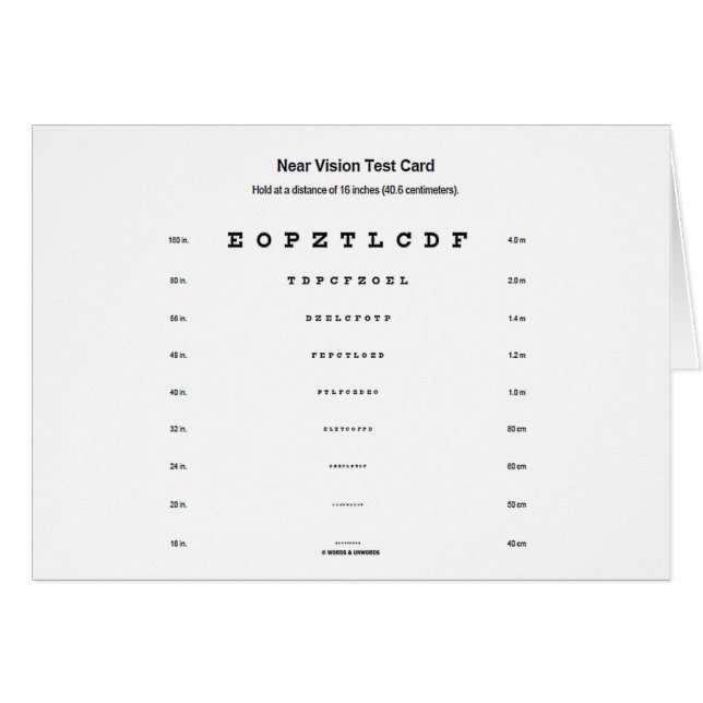 Près de la carte d'essai de vision (examen (Devant horizontal)