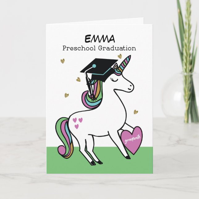 Preschool Abschluss Herzlichen Glückwunsch Unicorn Karte (Vorderseite)