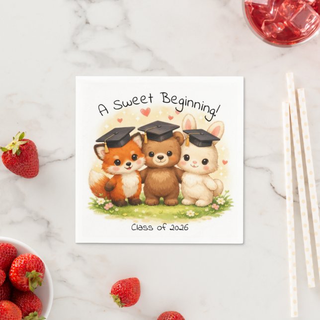 Preschool Kindergarten Fox Bear Bunny Party Serviette (Beispiel)