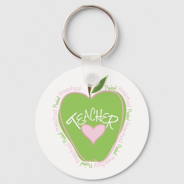 Preschool-Lehrer Pink & Green Apple Schlüsselanhänger (Vorderseite)