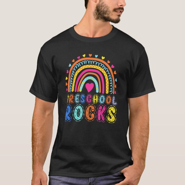 Preschool Rocks Rainbow Girls Boys Teacher Hallo P T-Shirt (Vorderseite)