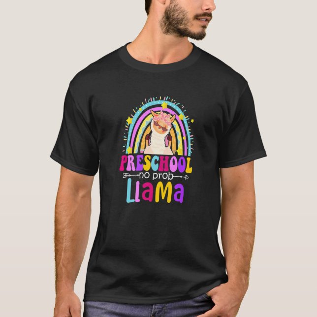 Preschool Teacher Rainbow No Prob Llama 100 Days o T-Shirt (Vorderseite)
