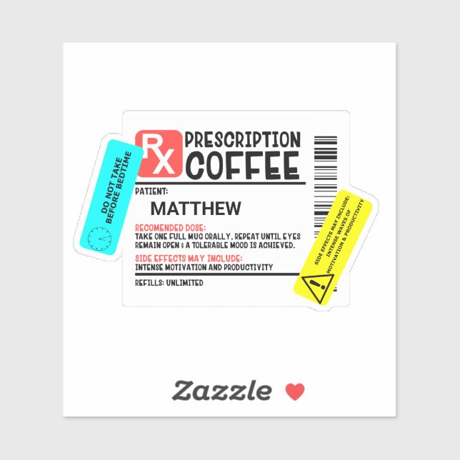 Prescription de café avec avertissement étiquettes (Feuille)