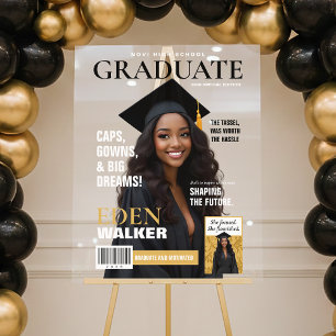 Présentoir de magazine de fin d'études avec photo