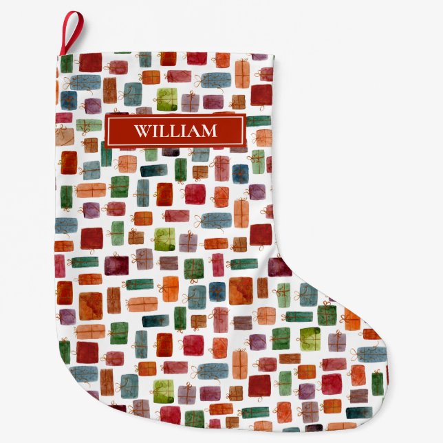 Presents Watercolor Farbige Geschenkboxen Personal Großer Weihnachtsstrumpf (Vorderseite)