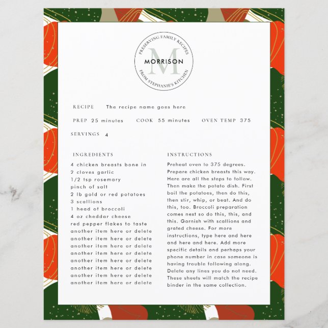 Préserver les recettes de famille Feuille de recet (Devant)