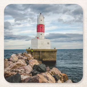 Presque Insel-Hafen-Wellenbrecher-Leuchtturm Rechteckiger Pappuntersetzer