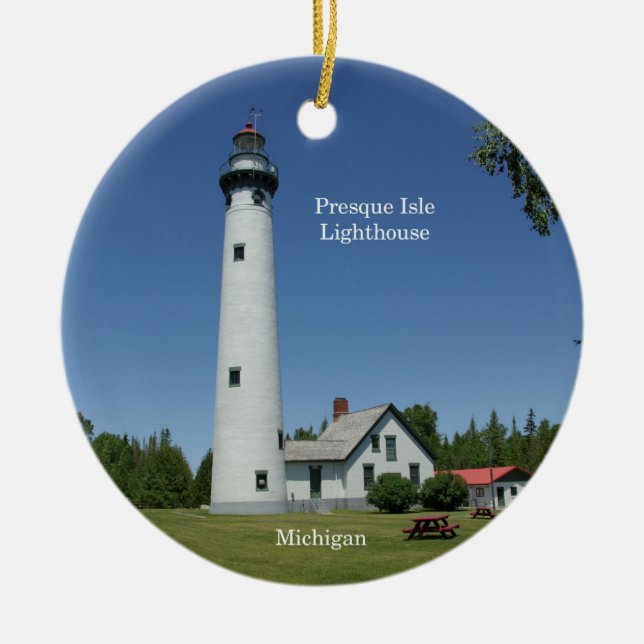 Presque Isle Lighthouse-Ornament Keramik Ornament (Vorne)