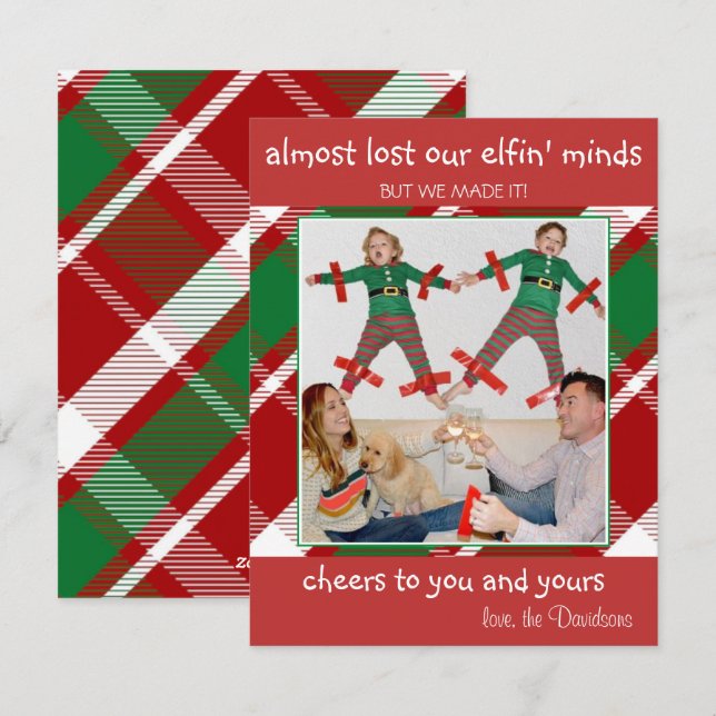 "Presque perdu l'esprit elfe" Carte de Noël drôle (Devant / Derrière)