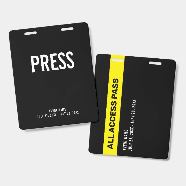 Press All Access Pass Event Coverage ID Ausweis (Vorder- & Rückseite)