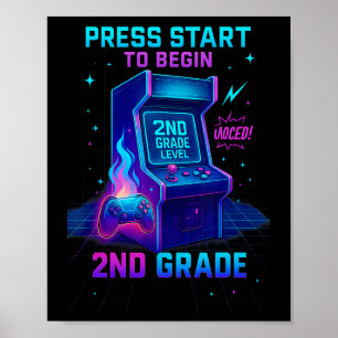 Press Start 2. Klasse Gamer Kids Level Up Spaß Poster