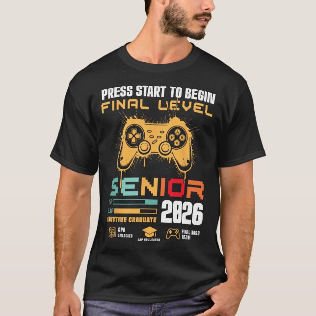 Press Start To Begin Final Level Senior 2026 Gamer T-Shirt (Vorderseite)
