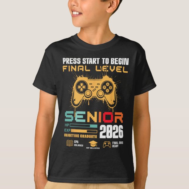 Press Start To Begin Final Level Senior 2026 Gamer T-Shirt (Vorderseite)