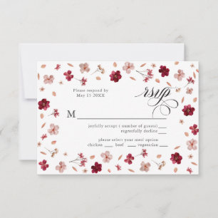 Pressé rose rouge et crème, carte de réponse flora